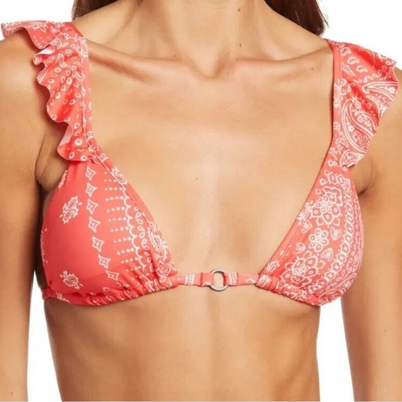 NWT Maaji Paisley Ruffle Bar Back Bikini Top Red & White - Picture 1 of 7